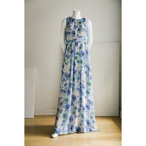 Sandro Ferrone Roma Blue Floral Sleeveless Maxi Gown 44 - Picture 2 of 8
